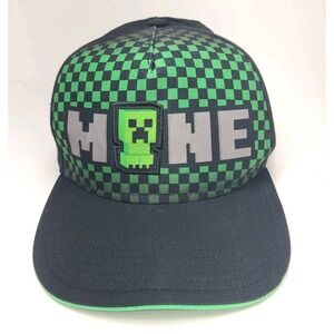Minecraft Creeper Hat Youth Snapback Green Black Checkered Adjustable Cap